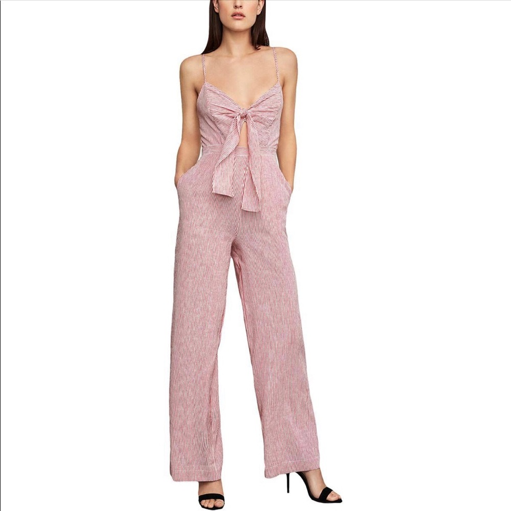 BCBGMAXAZRIA Front Tie Striped Jumpsuit